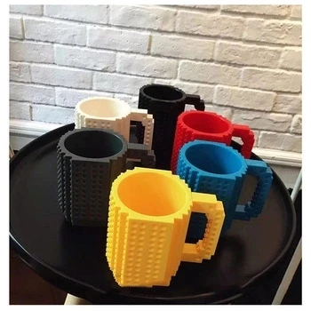 

ST Amazon hot selling 350ML Cylinder shape Creative Lego Brick Mug Eco-friendly Material DIY Building Blocks plastic Coffee Cup, As a picture/ custom