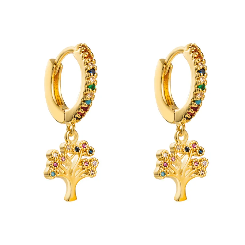 

Gold Color Tiny Dangle Earring Mix Color Cubic Zirconia Women Jewelry 2020 New Fashion Drop Life Tree Earring