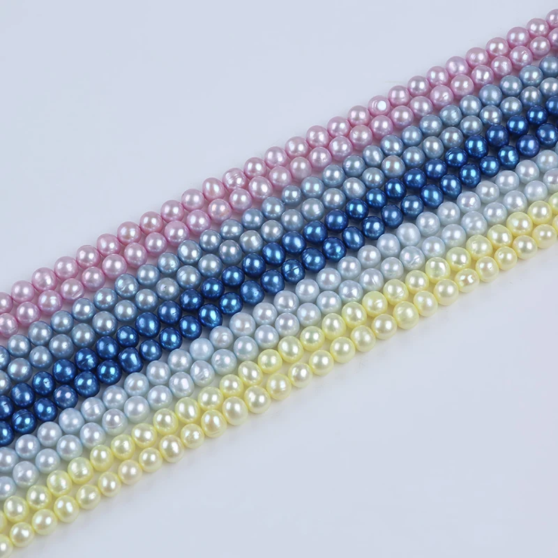 

7-8mm AA Dye color Real Cultured Freshwater Pearl Potato Shape Pearl Strands