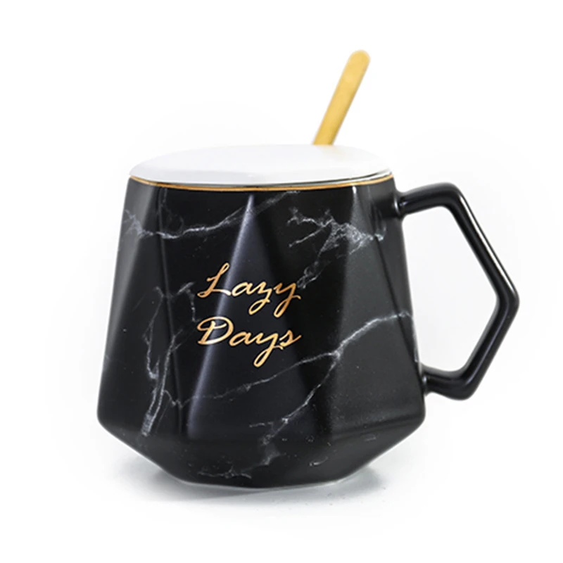 

Zogifts China style gold line Marble ceramic cover coffee porcelain mug, Pink,white,black