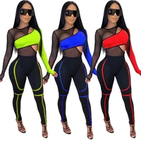 

sexy ladies transparent long sleeve skinny pants set women 2 piece