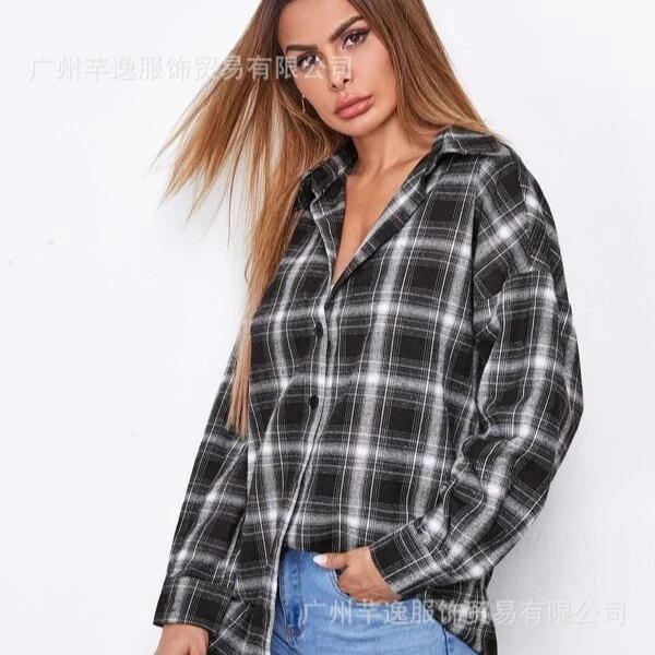 

The spring and autumn period and the new 2022 comfortable leisure streets of lapel plaid shirt joker shirt garment