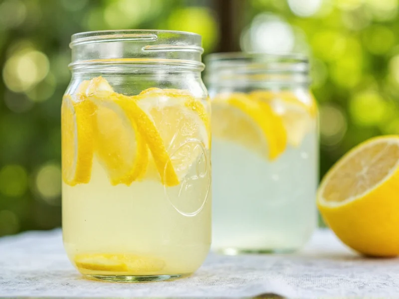 Homemade hydration drink in mason jar with lemon slices