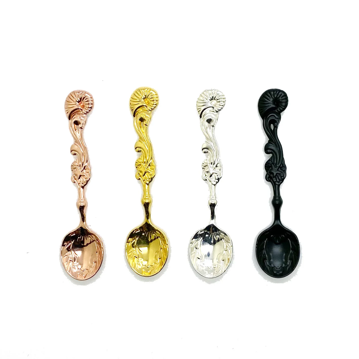 

Factory sale special design coffee tea spoon European court style decorative sea shell coffee small spoon, Gold/silver/matt gold/black