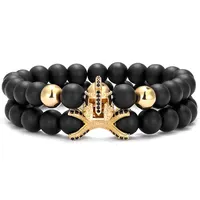 

Hot Micro Pave Eight Claw Zircon Spartan Zircon Helmet Warrior Bracelet 8mm Black Matte Onyx Stone Bead Bracelet