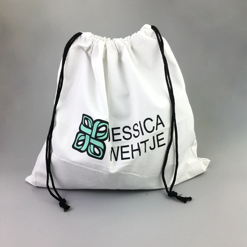 

Custom Logo Printed Recycle Canvas Cotton Double String Handbag Shoe Dust Drawstring Bag With Logo Printed, White,black,blue,pink,purple etc