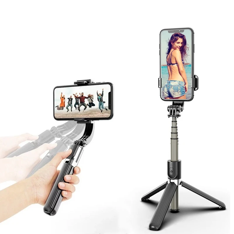 

L08 Gimbal stabilizer 360 Rotation Handheld selfie stick Foldable anti-shake Mobile Phone Selfie Holder Stand With Tripod, Black white