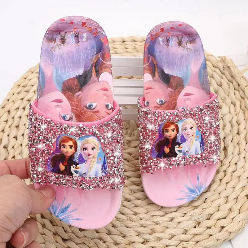

Disniey Frozen Anna Elsa Shoes For Girls Children Lovely Cartoon Princess Flat Kids Beach Home Shoes Inside and Outside Slippers, Picture shows
