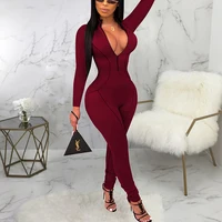 

autumn new listing tight skinny long sleeve solid color one pieces womens jumpsuit 2019