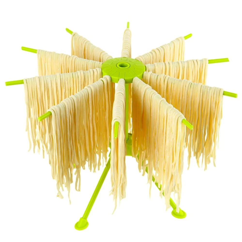 

Plastic collapsible spaghetti pasta noodle drying rack with 10 handles for home use, Green/white/yellow