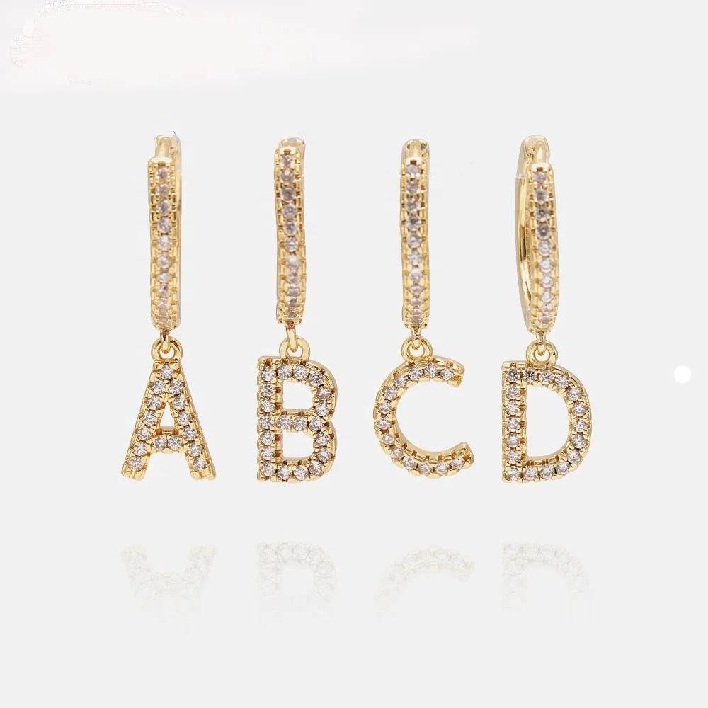 

Wholesale Classical White CZ 26 Letter Drop Hoop Earring Jewelry