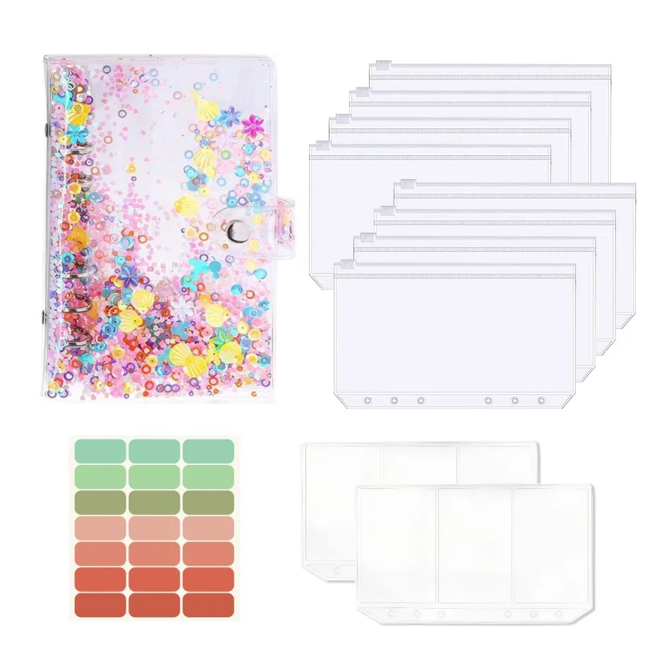 

Hot sale clear PVC loose-leaf book creative cash budget envelope English label set a6 binder budget planner hand book