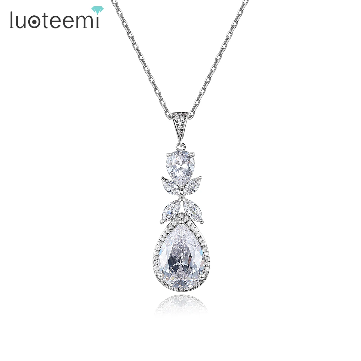 

LUOTEEMI 2021 Long Wedding Zircon Necklace Cubic Zirconia Women's Fashion Pendant Necklaces Luxury Jewelry