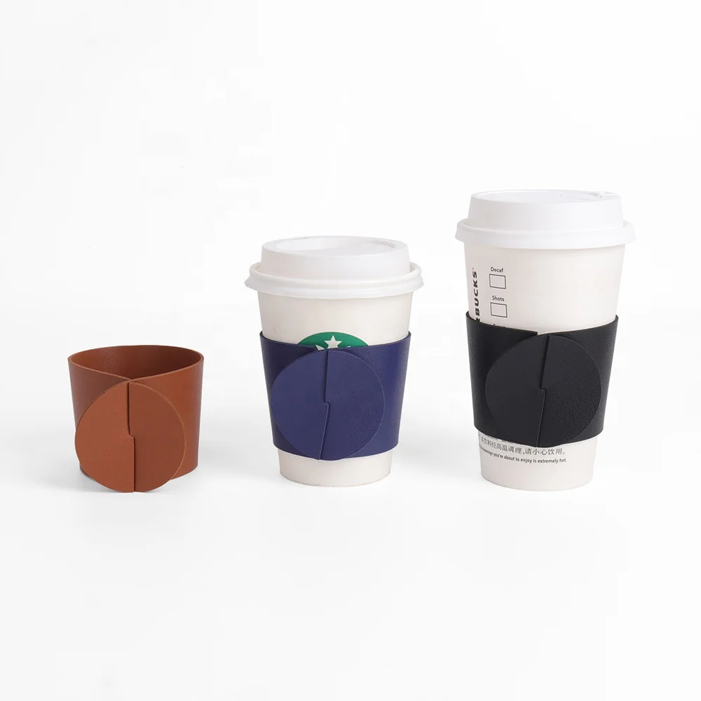 

Wholesales Hot Sale Leather Reusable Foldable Coffee Milk Tea Cup Sleeve Coffee Cup Cover Holder