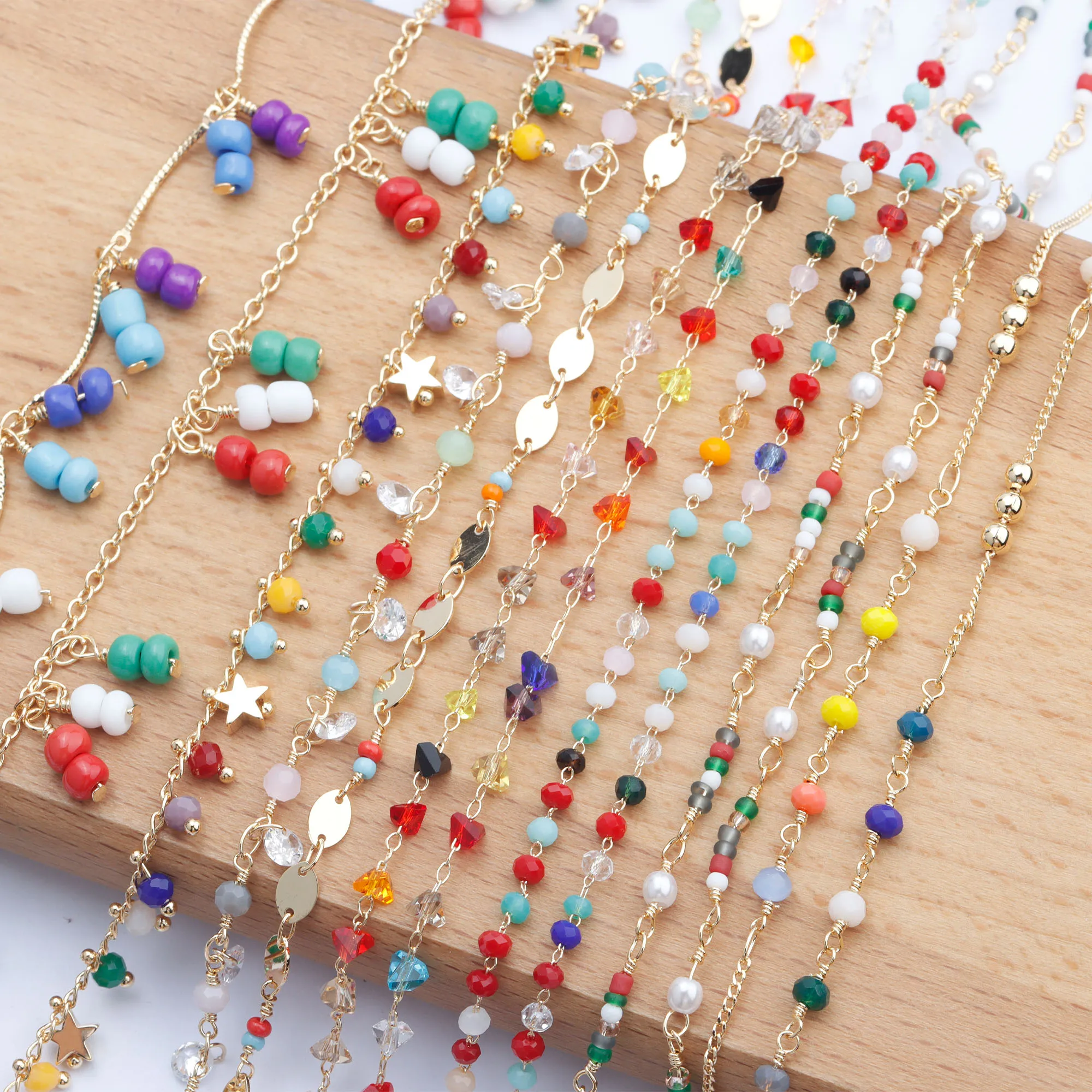 

Bohemian style colored bead chain 18K gold plated zircon clavicle chain jewelry making accessories,C134,10m/lot, Picture shown