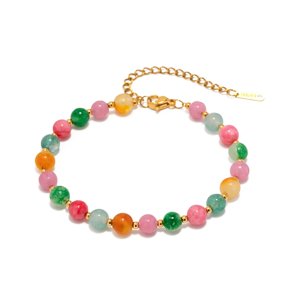 

Semi-precious Colorful Stone Bracelet 18K Gold Plated Stainless Steel Aesthetic Jewelry for Girls