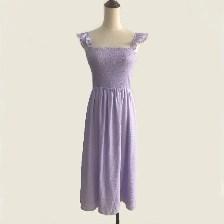 

Smocking Fitted Casual Midi Purple Latest Dress Designs
