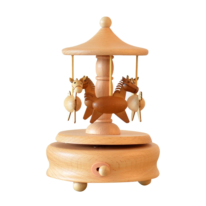 

Music box high quality round bottom wooden carousel horse music box for gift