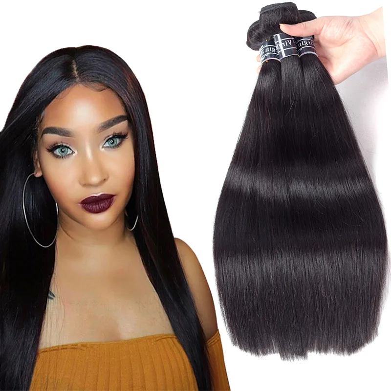 

Best Quality Cheap Price Long Silky Straight Brazilian Hair Weave Bundles Natural Color Virgin Cuticle Aligned Hair, Natural black/ #1b color
