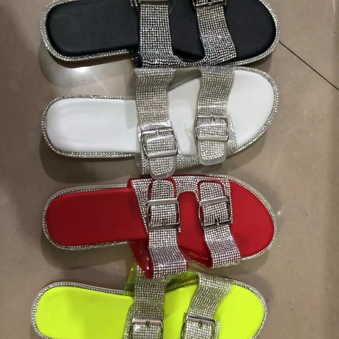 

new Arrivals Crystal Fashionable zapatillas deportivas mujer women's sandals flat shoes slipper for women and ladies, 4 colors