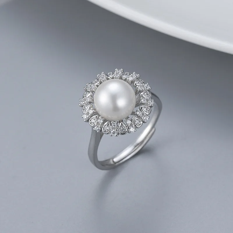 

S925 Silver Micro-Zircon Ring Adjustable Fashion Simple Style Mother Of Pearl Ring, Picture shown