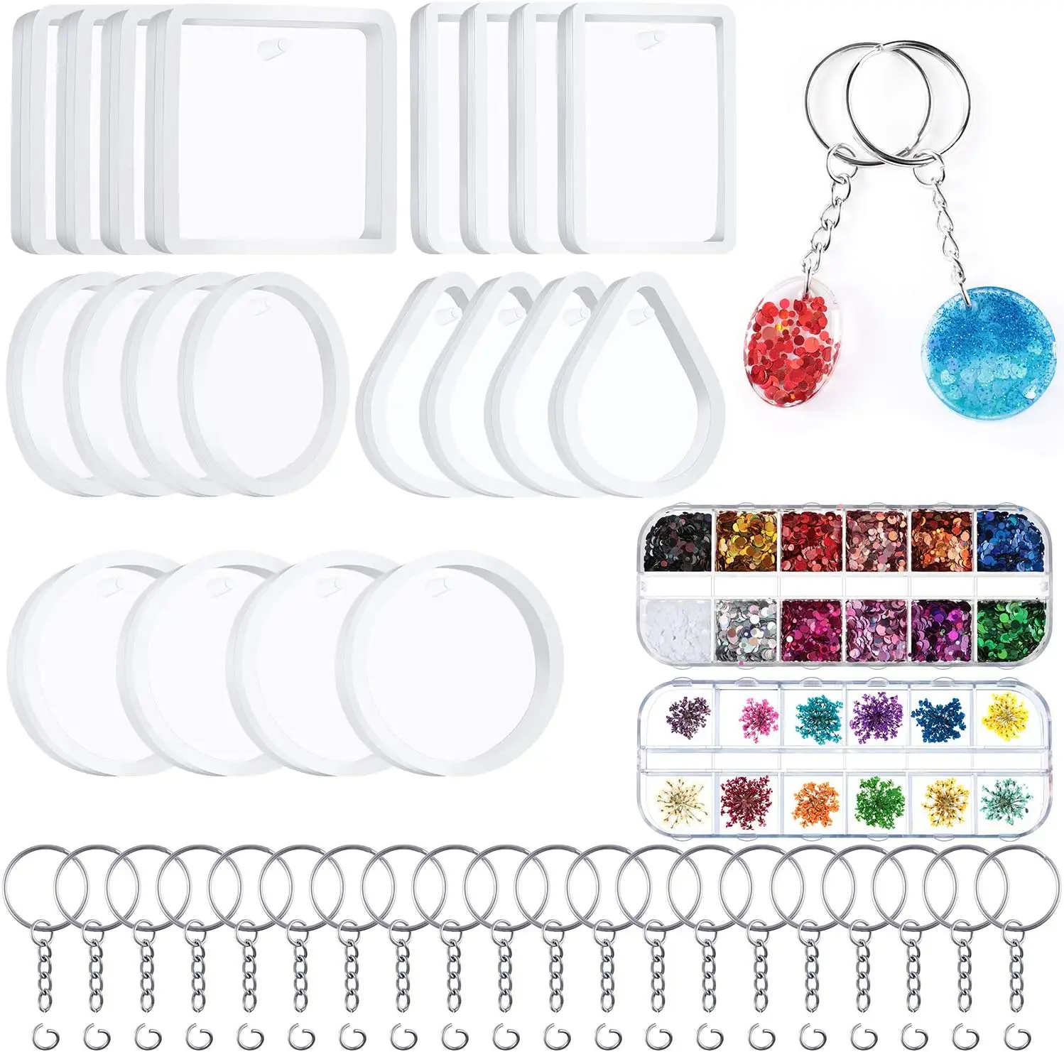 

Silicone Resin Keychain Mold Set Jewelry Pendant Casting Mold DIY Epoxy Keychain Mold with Keychain Rings