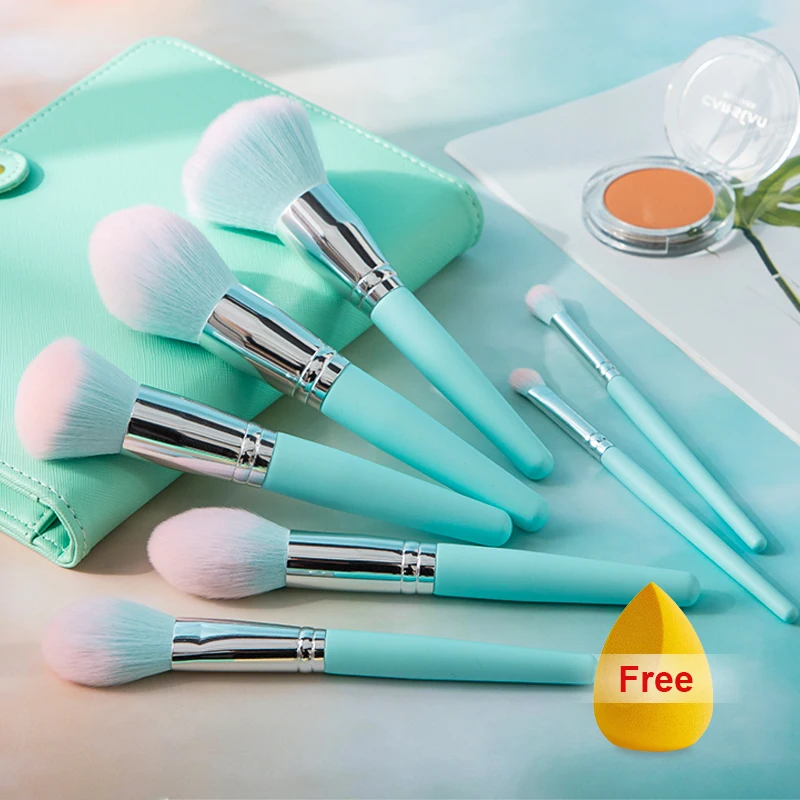 

ZY119 Vegan and Cruelty Free Engraved Makeup Brush 11 Pcs Pink Blue Makeup Brush Set Synthetic Hair with PU Makeup Brush Bags, Customized color