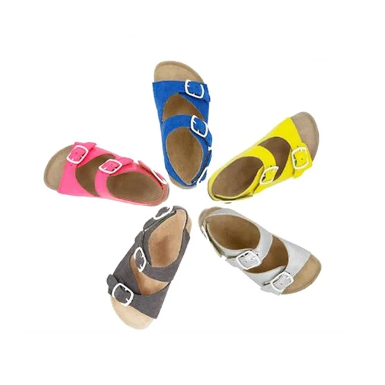 Wholesale Genuine Leather Sandals and Slippers Buckle Straps Real Cork Sole Summer Sandals For Kids Boys and Girls
