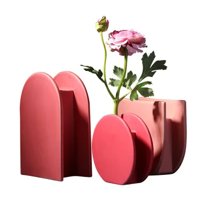 

Morandi Matt Color Nordic INS Style Figurines Frosted Design Model Home Room Flowers Decorative Ornament Ceramic Vase, Red/purple
