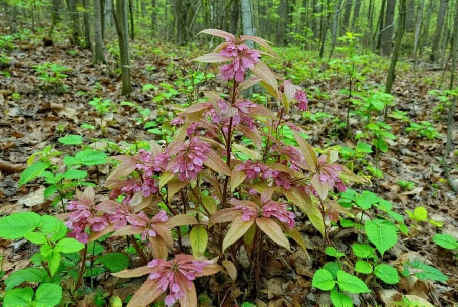 Wild ginger plant showing heart-shaped leaves and maroon flower in Midlothian woodland