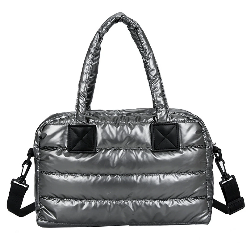 

Fashion Top Handle Bag Unique Design Polyester Lining Handbags Pillow Shape Sport Casual Shoulder Crossbody Bag Large Puffer Bag, Silver