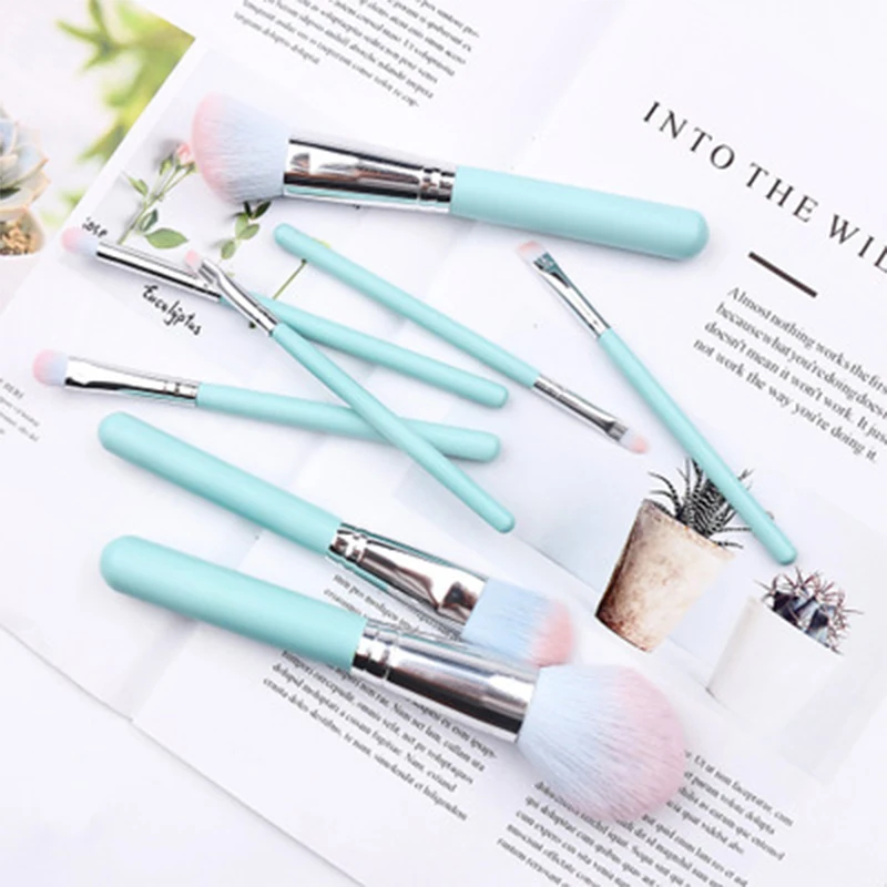 

HXT-028 wholesale cute blue wood handle cruelty-free affordable brushes makeup cosmetic brushes set