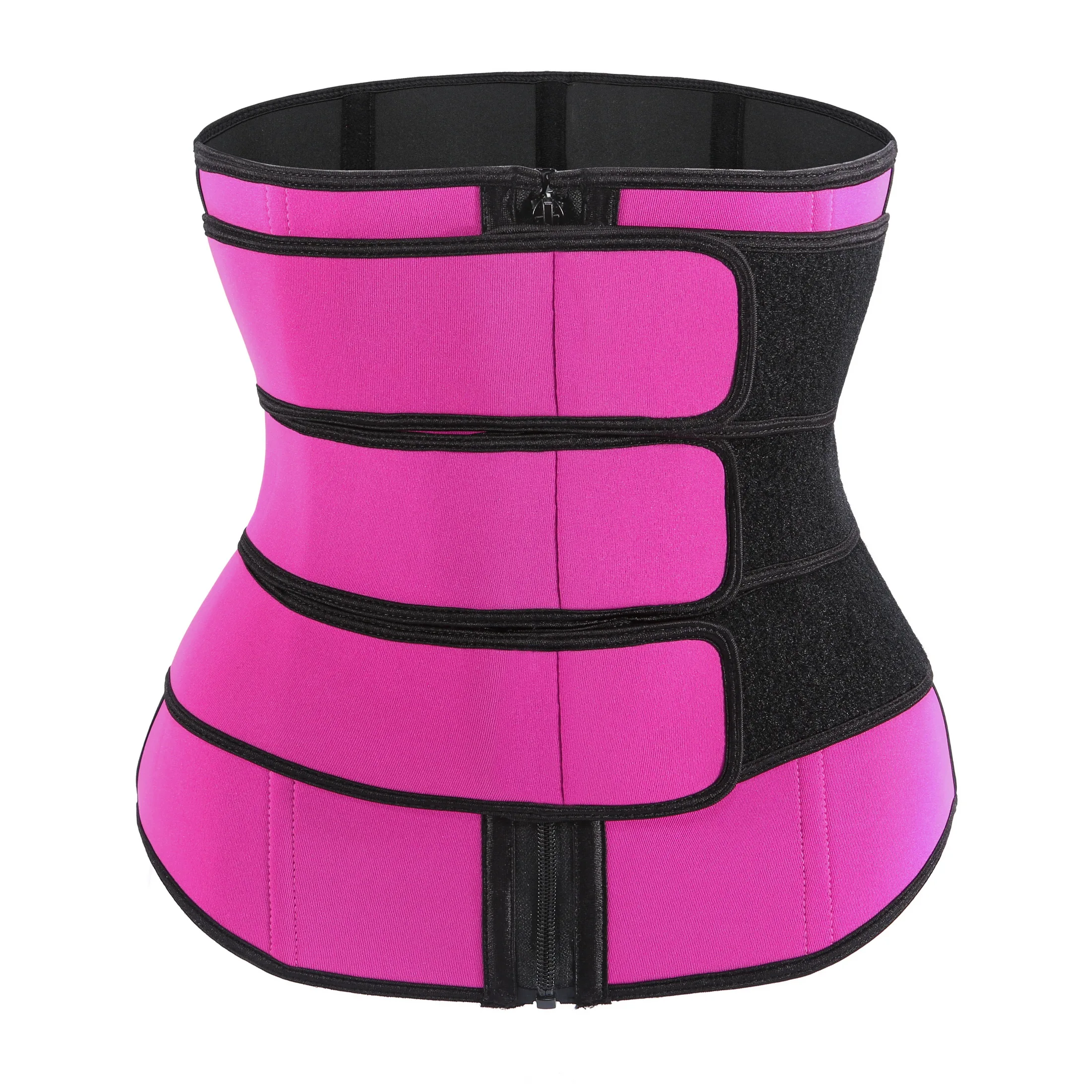 

New style women slimming 3 Belt Corset with zipper body shaper neoprene waist shaper, Black, fuchsia