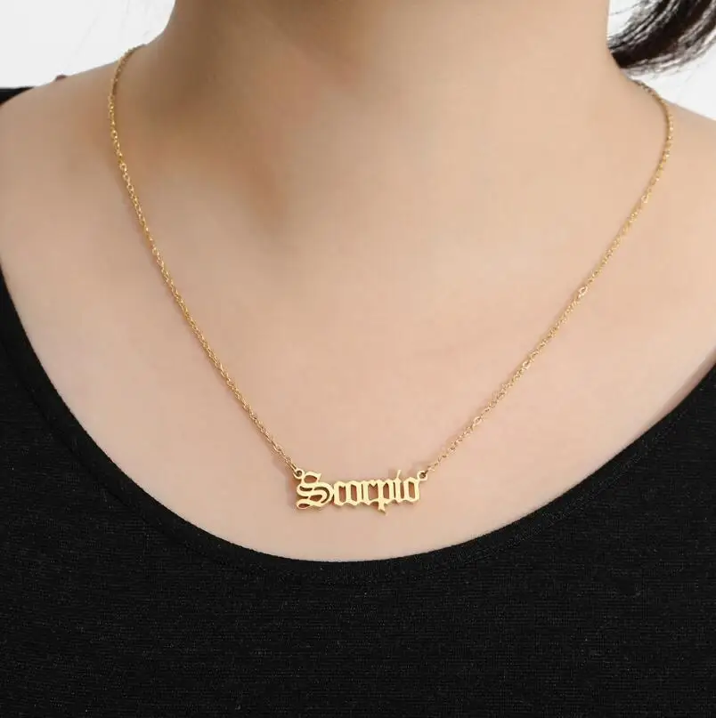 

2020 new simple stainless steel 12 zodiac Letter necklace girls bestie exclusive guardian clavicle chain