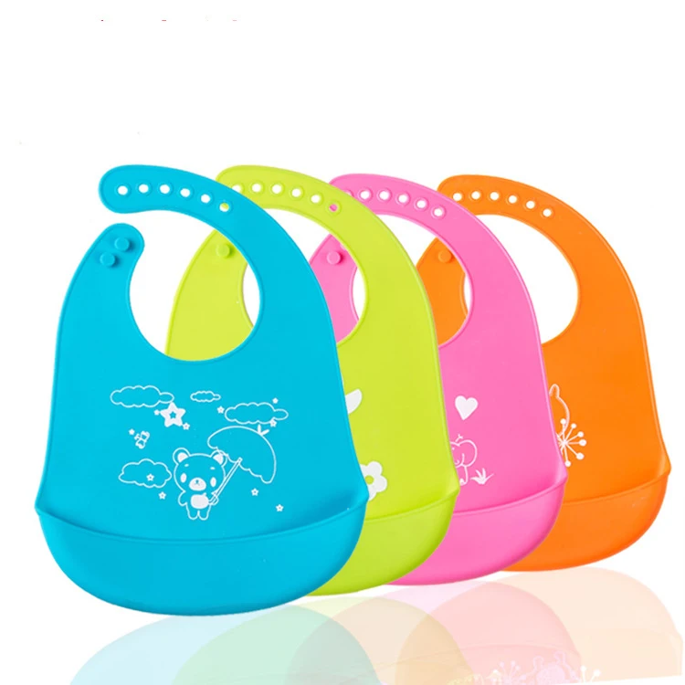 

Foldable Waterproof soft Silicone Baby Feeding Bib with pocket Baby feeding bib