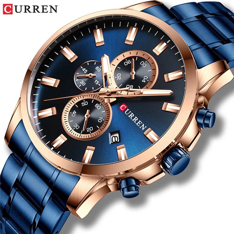 

CURREN Luxury Brand Sports Quartz Watches Men Watch with Luminous Hands Chronograph Auto Date Fashion Stainless Steel Wristwatch