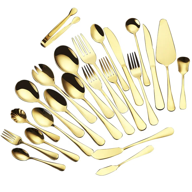 

Stainless Steel Service Golden Flatware Gold Cutlery Serving Spoon Fork Fish Knife Stainless Steel Gold Cutlery