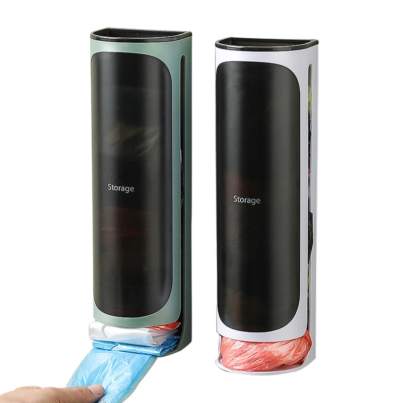 

Wall mounted Adhesive Plastic garbage bags storage box rack Plastic Trash Bag Holder kitchen Removable Plastic Bag organizer