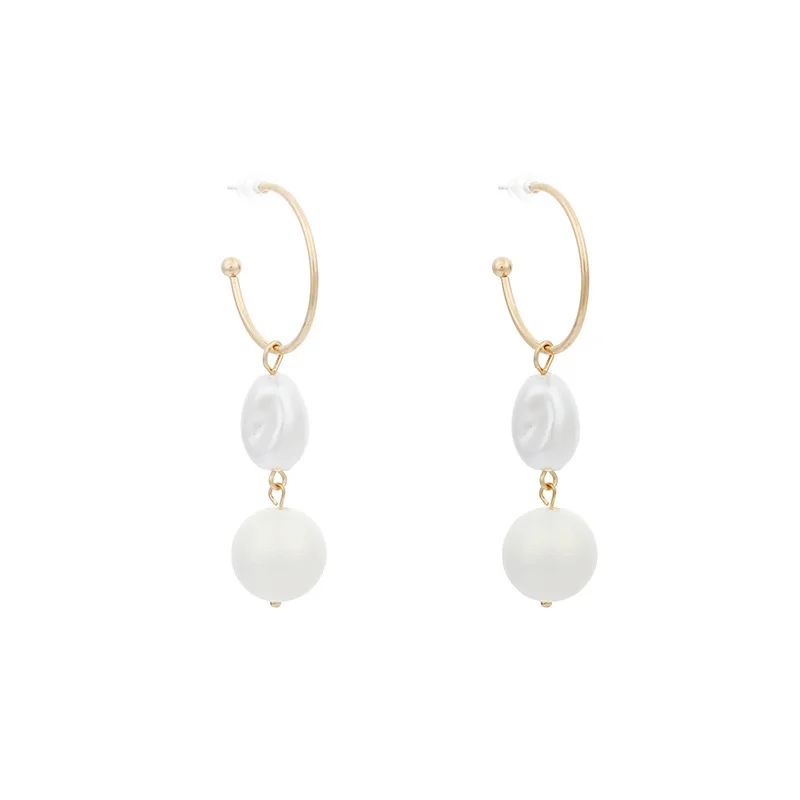 

Newest Fashion Baroque Irregular Tassel Natural Pearl Dangle Earrings Gold Plated Geometric C Shape Hoop Earrings, As picture
