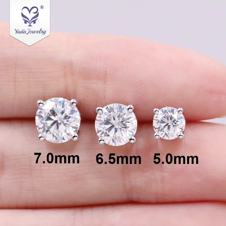 

Yadis 7.0mm 6.5mm 5.0mm Classic 4 Prongs Setting 14K Solid White Gold Stud Earrings With Moissanite