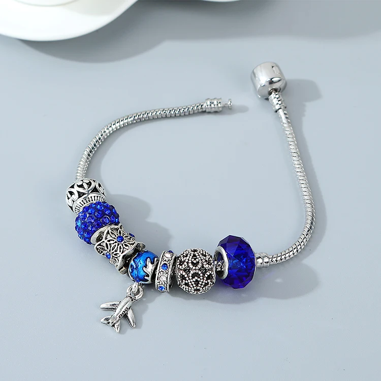 

Fashion Best Selling Bling Diamond Round Bead Charm Bracelet CZ Zirconia Airplane Charm Bracelet For Party, Picture color