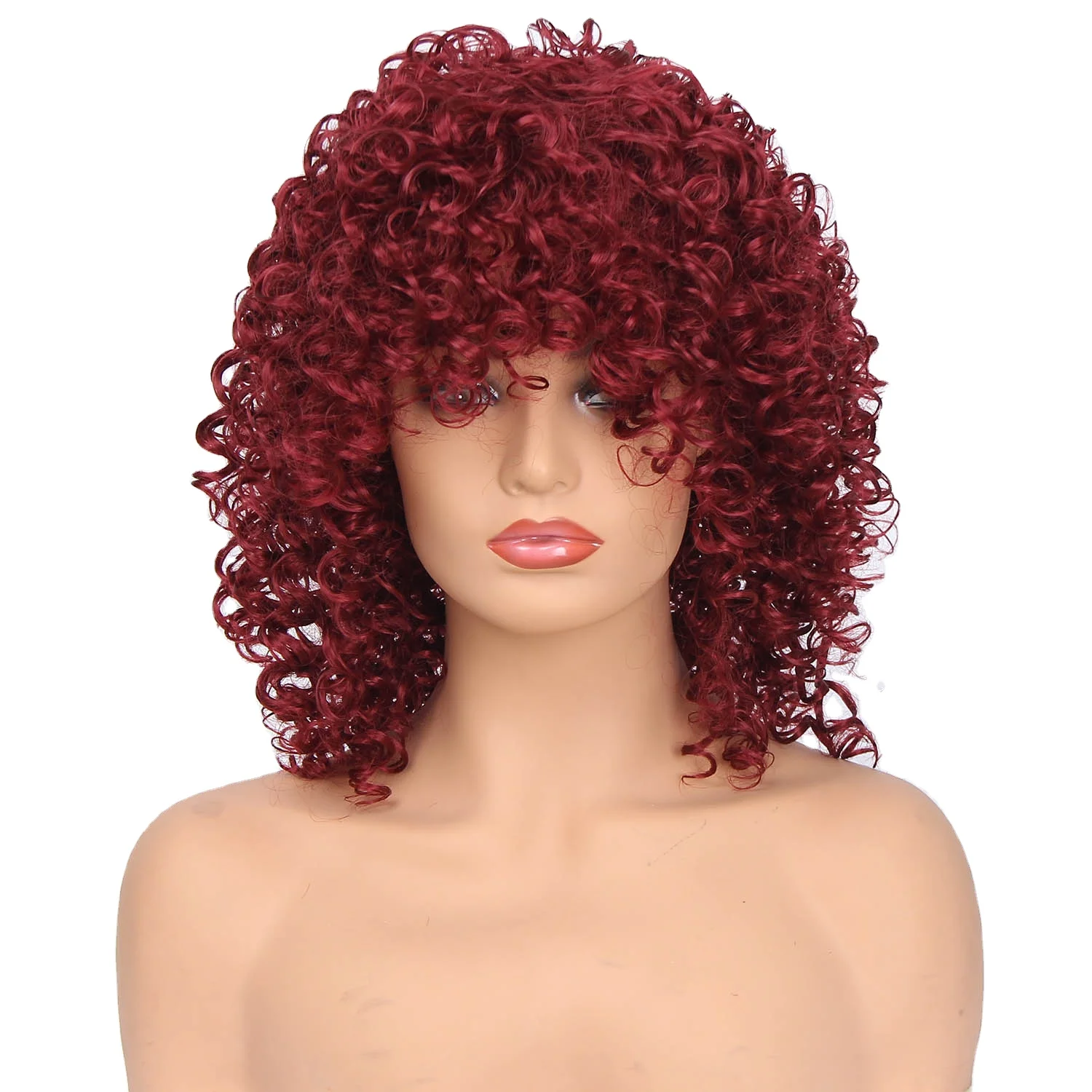 

Popular Synthetic Hair Wigs Carnival Halloween Cosplay Party Women Short Kinky Curly Wigs Color Wig with Oblique Bangs, Custom color