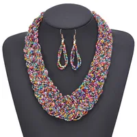 

Bohemian Handmade Beads Necklace Jewelry Chunky Necklace Earing Set N5403