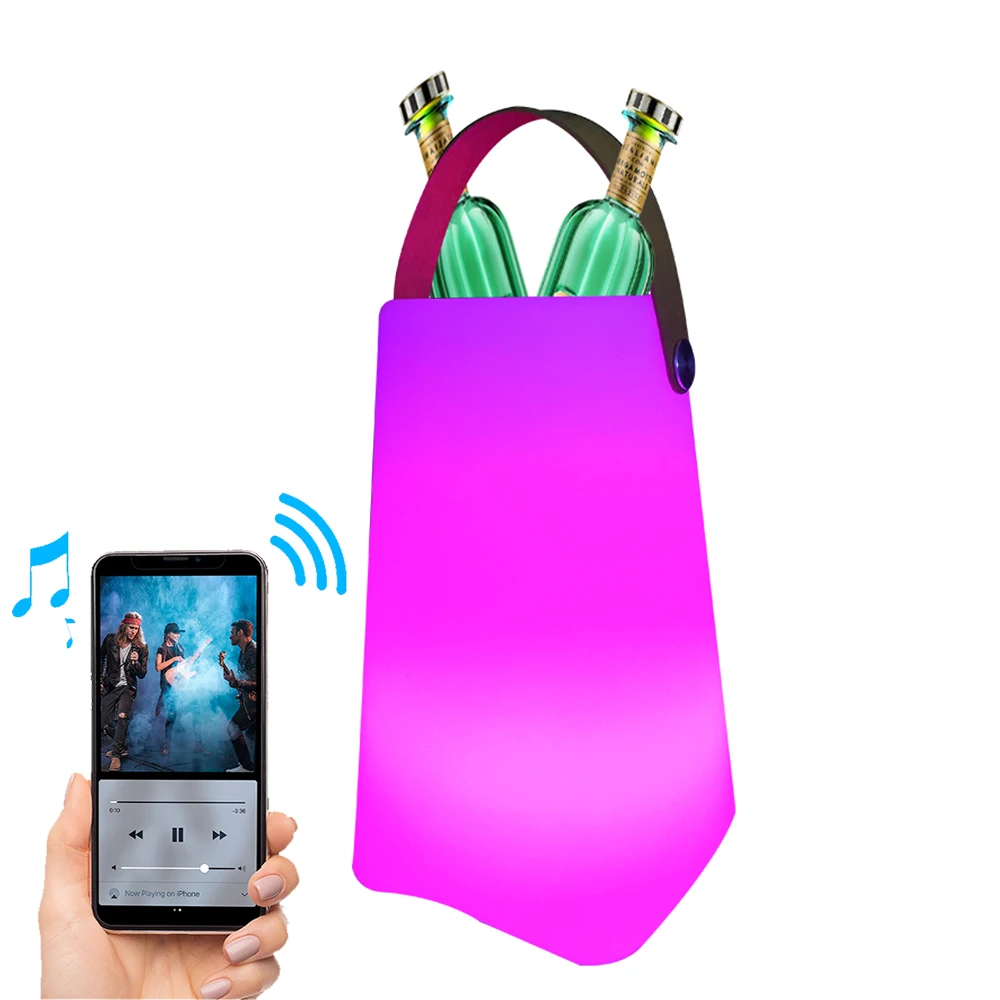 

Smart Cordless Portable Music LED Lantern Speaker Table Light with ice bucket wine cooler Wireless Speaker with Led Light, 16 colors changing