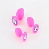 Round colored crystal silicone anal plug set with chastity anal plug