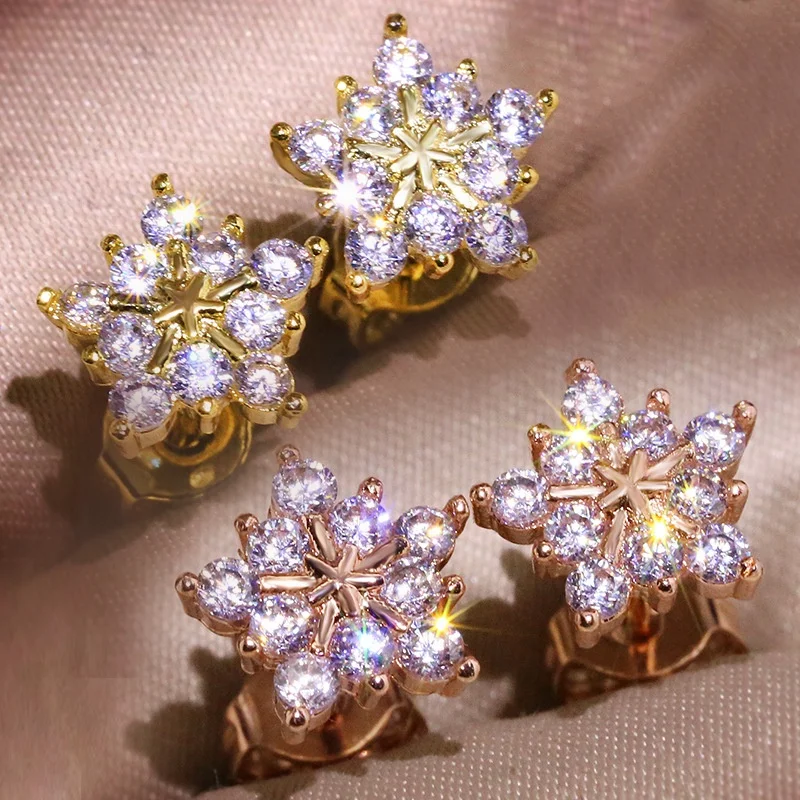 

Full Rhinestone Snowflake Stud Earrings Fashion Small Fresh Metal Crystal Flowers Star mini Earrings Short Earring Gift