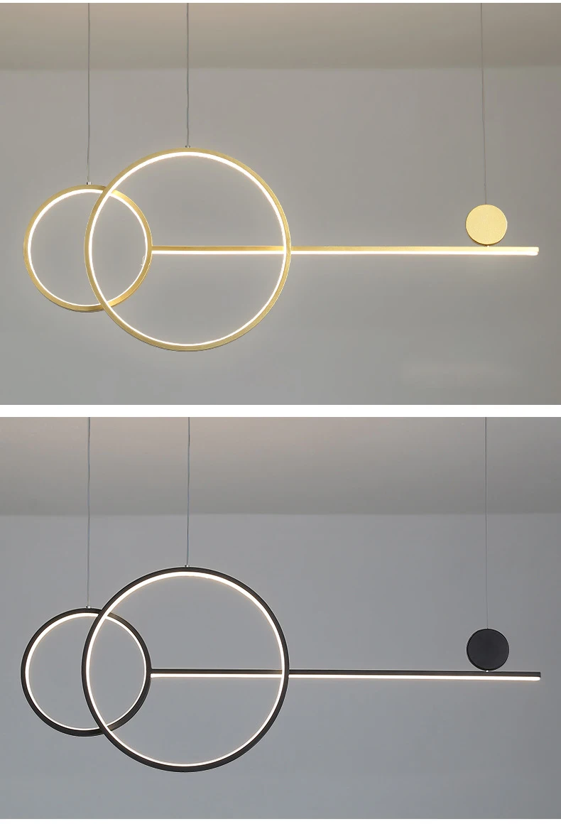 Modern minimalist design, light luxury dining table, bar long chandelier Nordic creative minimalist ring restaurant chandelier