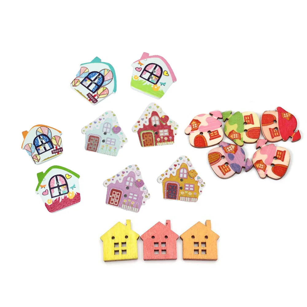 

yiwu wintop creative cute 2-holes cabin house shaped wood buttons for crafts