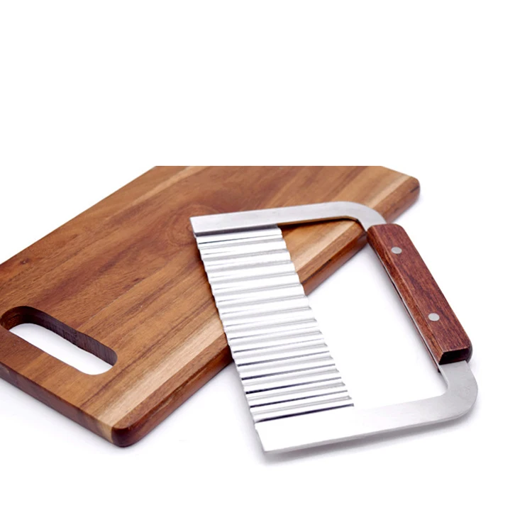 Amazon Top Seller 2018 Stainless Steel Wave Cutter Wooden Handle Potato Vegetable Fruit Cut Flower Knife French Fries Cut Knife