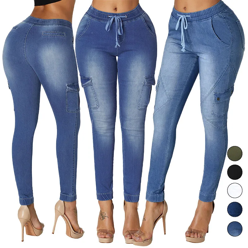 

Trending Womens Fashion Jeans Drawstring Pocket Stretch Denim Jeans For Women, Customized